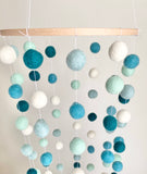 Shades of Blue Felt Ball Ceiling Mobile