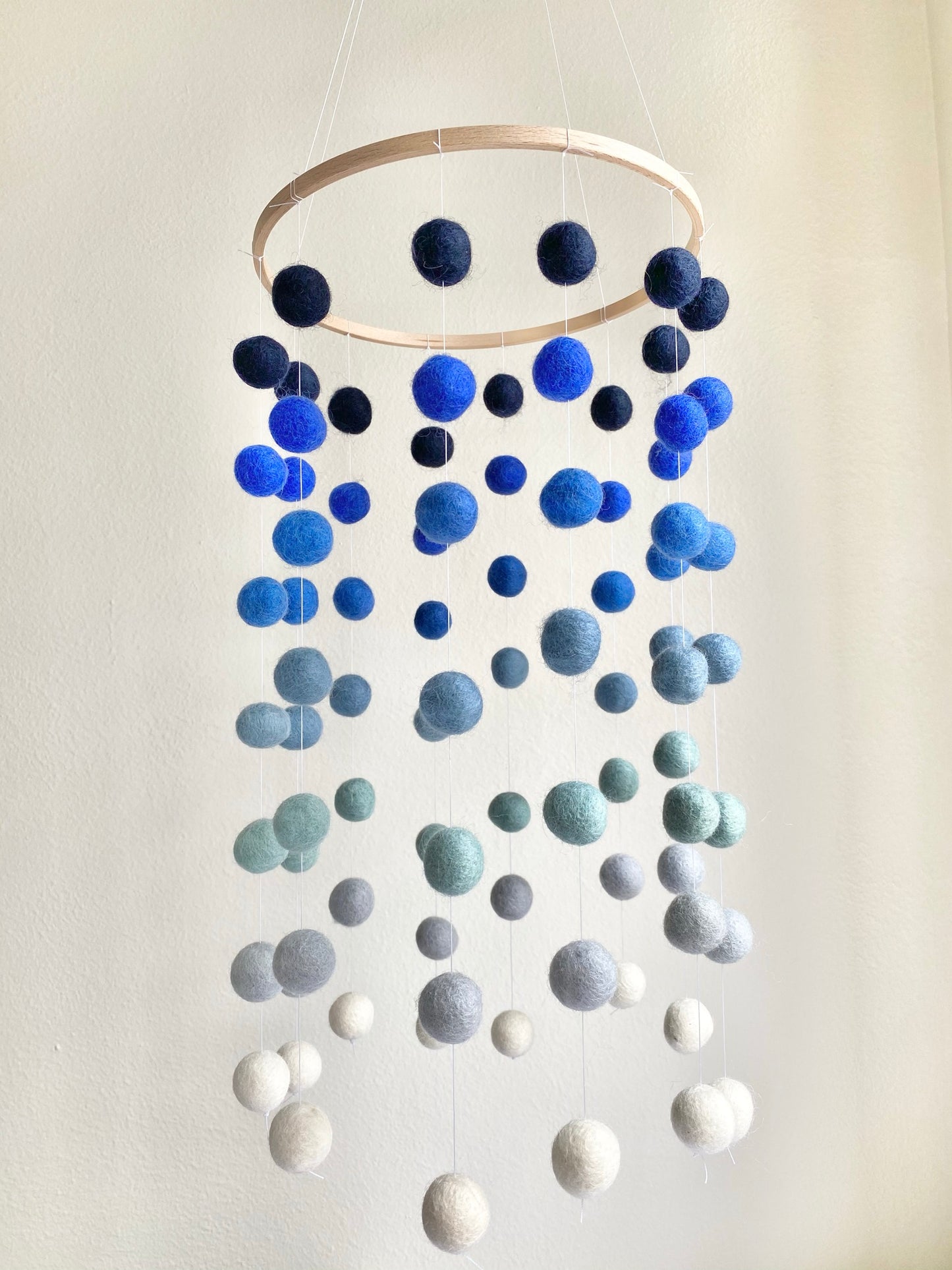 Blue Ombre Felt Ball Ceiling Mobile