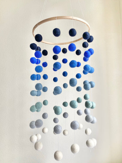 Blue Ombre Felt Ball Ceiling Mobile