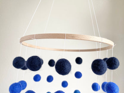 Blue Ombre Felt Ball Ceiling Mobile