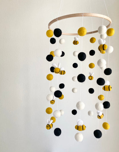 Bumble Bee Felt Ball Ceiling Mobile