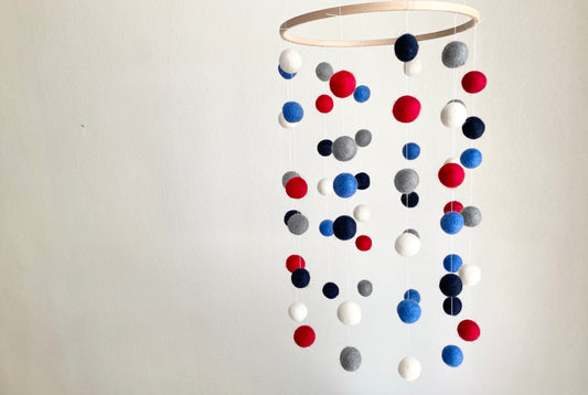 Nautical Red & Blue Felt Ball Ceiling Mobile