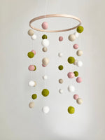 Blush Pink & Olive Felt Ball Ceiling Mobile