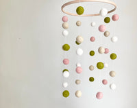 Blush Pink & Olive Felt Ball Ceiling Mobile