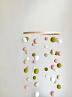 Blush Pink & Olive Felt Ball Ceiling Mobile