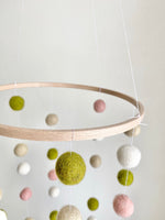 Blush Pink & Olive Felt Ball Ceiling Mobile
