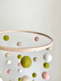 Blush Pink & Olive Felt Ball Ceiling Mobile