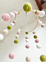 Blush Pink & Olive Felt Ball Ceiling Mobile