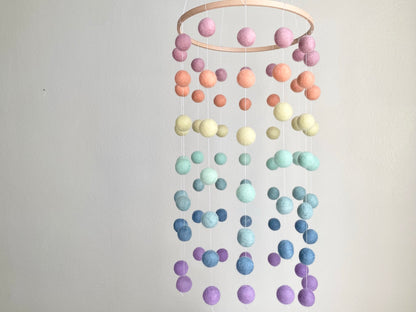 Pastel Rainbow Felt Ball Ceiling Mobile