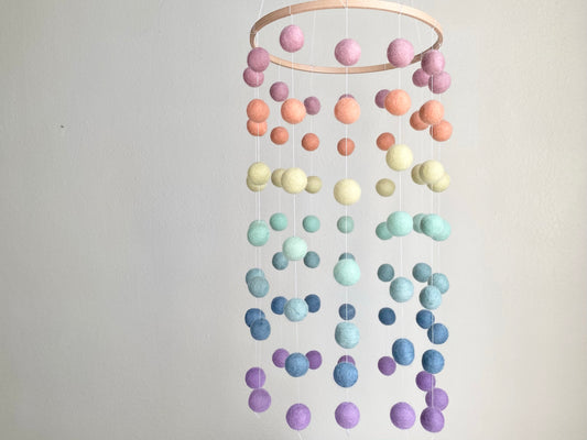 Pastel Rainbow Felt Ball Ceiling Mobile