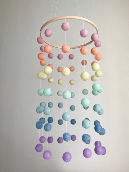 Pastel Rainbow Felt Ball Ceiling Mobile