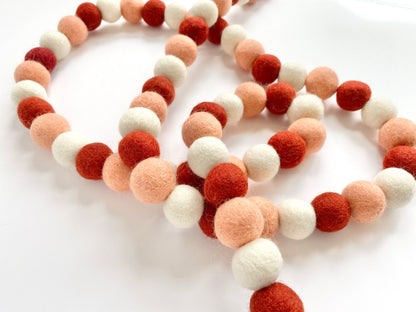 Rust Red Peach Gradient Felt Ball Garland