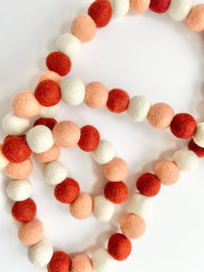 Rust Red Peach Gradient Felt Ball Garland