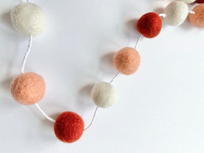 Rust Red Peach Gradient Felt Ball Garland