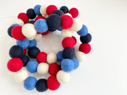 Red White and 2 Blues Felt Ball Garland