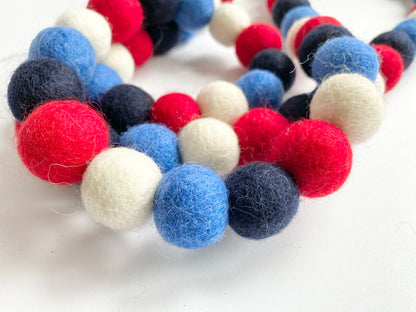 Red White and 2 Blues Felt Ball Garland