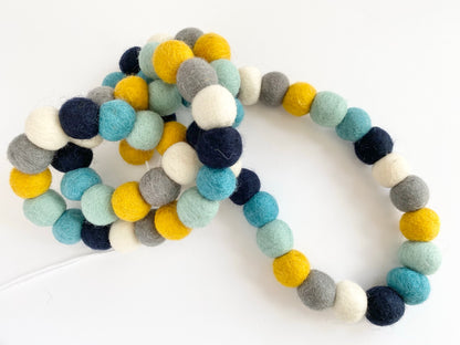 Blues Gold Neutral Felt Ball Garland