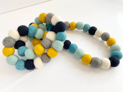 Blues Gold Neutral Felt Ball Garland