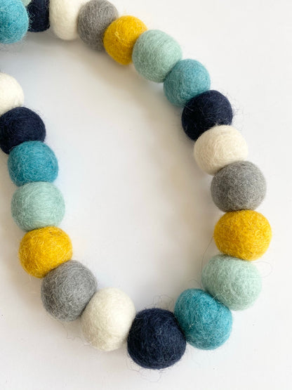 Blues Gold Neutral Felt Ball Garland