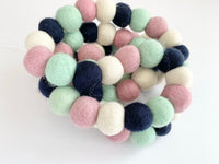 Navy Mint Felt Ball Garland