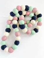 Navy Mint Felt Ball Garland