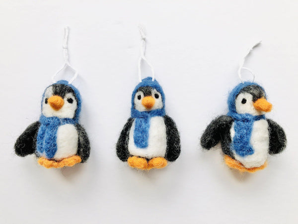 Red or Blue Penguin Felted Ornaments - Redheadnblue