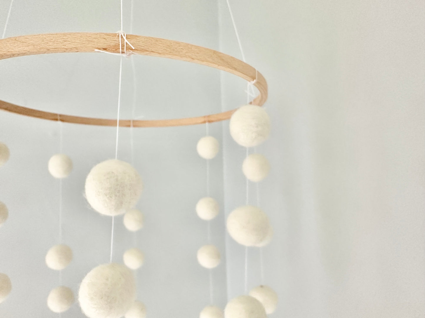 All White Felt Ball Ceiling Mobile