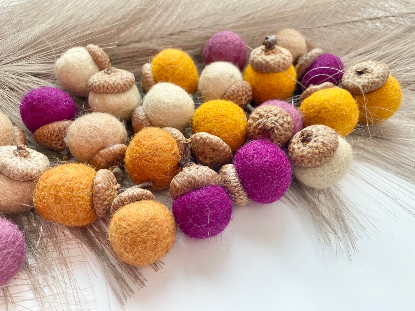 Oranges & Purples Wool Acorns