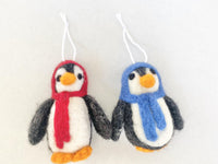 Red or Blue Penguin Felted Ornaments - Redheadnblue