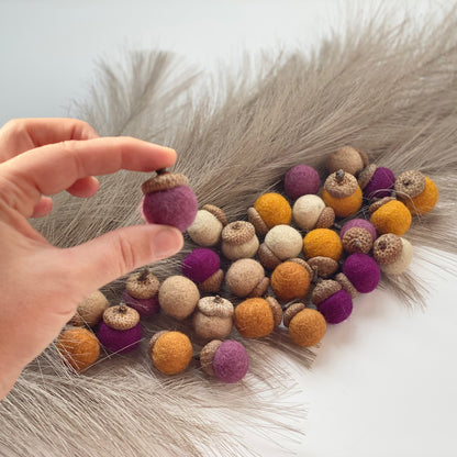 Oranges & Purples Wool Acorns