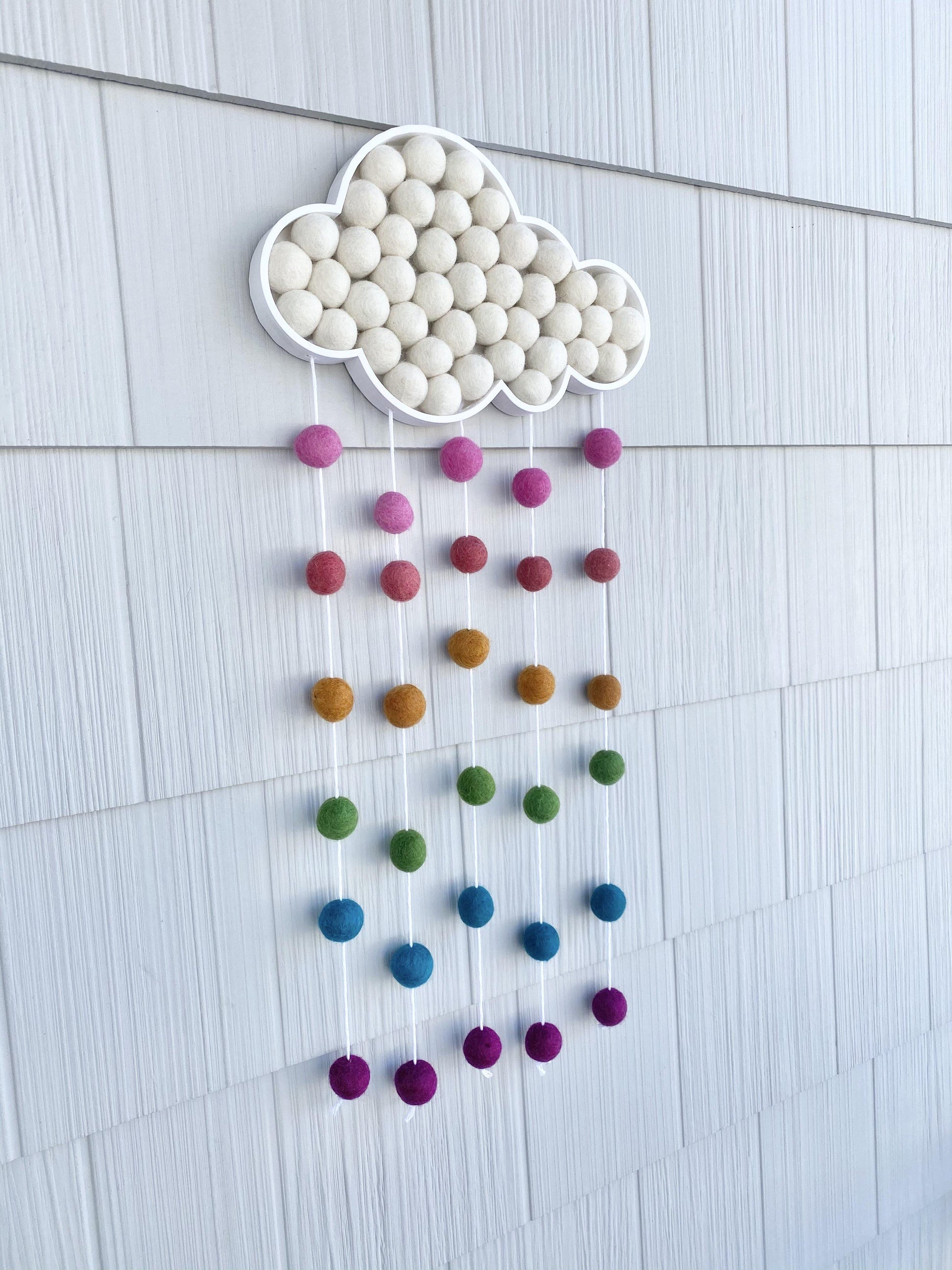 Muted Rainbow Felt Ball Rain Cloud - Redheadnblue