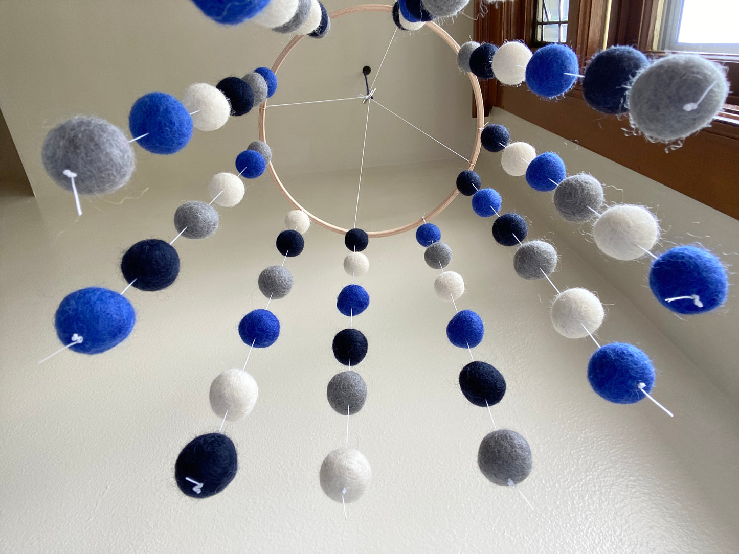 Deep Blues Felt Ball Ceiling Mobile