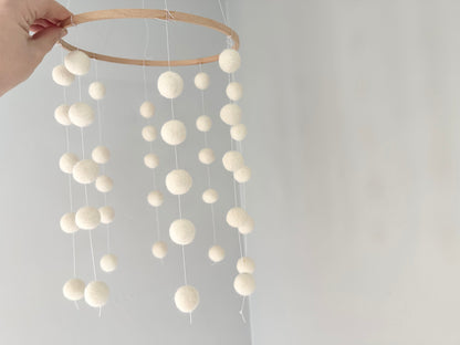 All White Felt Ball Ceiling Mobile