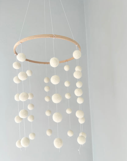 All White Felt Ball Ceiling Mobile