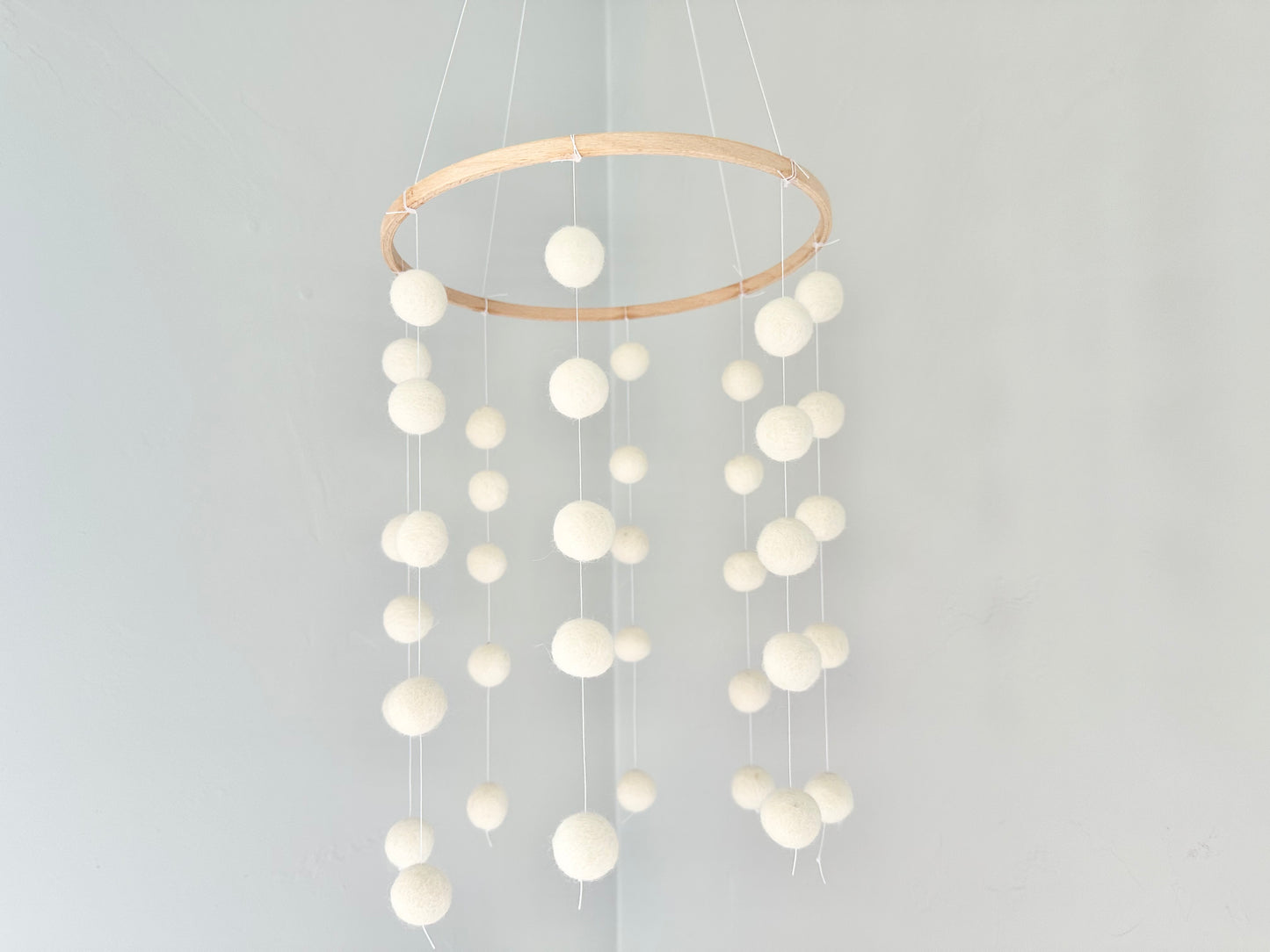 All White Felt Ball Ceiling Mobile