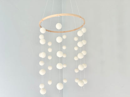 All White Felt Ball Ceiling Mobile