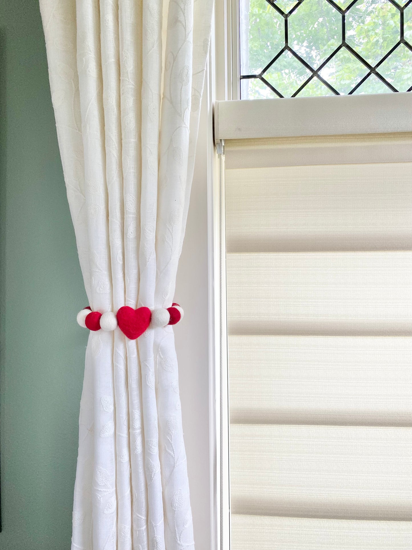 Red & White Heart Curtain Ties