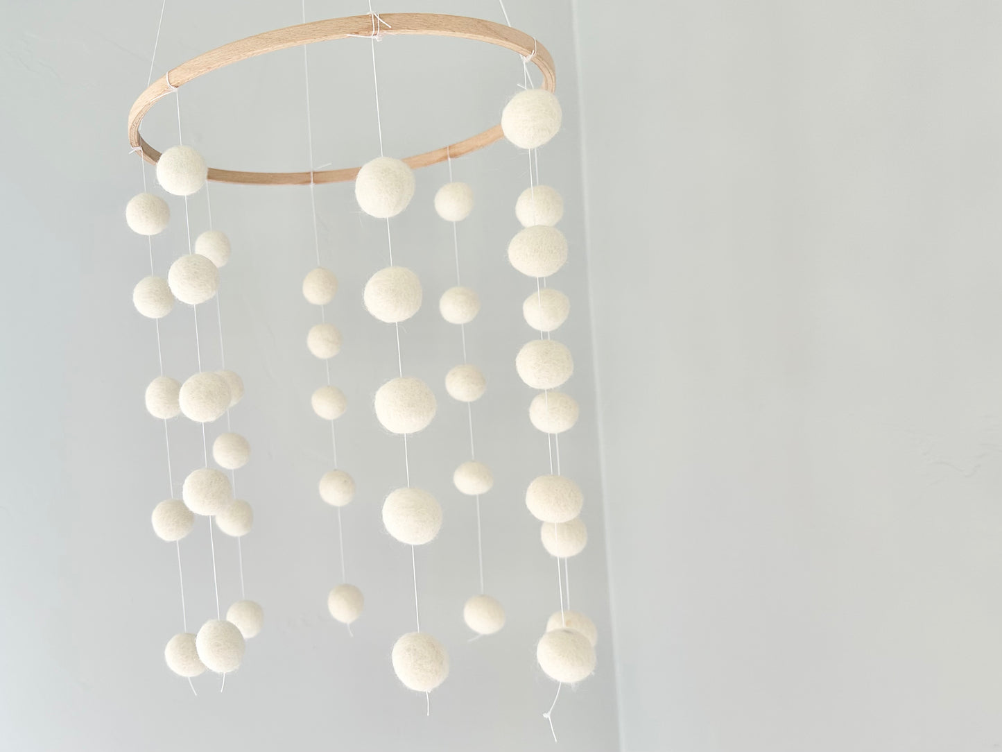 All White Felt Ball Ceiling Mobile