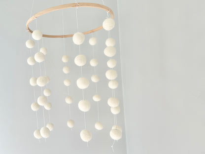 All White Felt Ball Ceiling Mobile