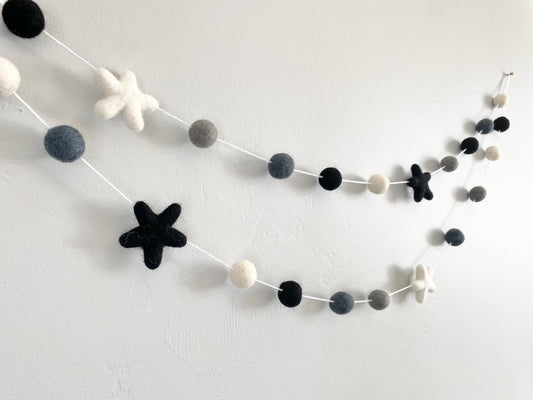 Black Grey & White Star Garland