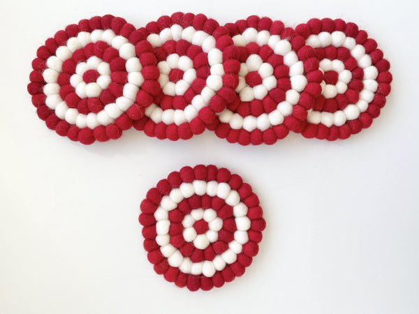 Red & White Felt Ball Coaster - Wool Jamboree