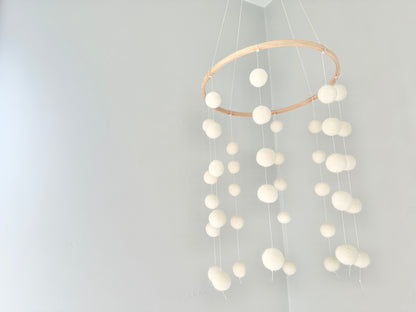 All White Felt Ball Ceiling Mobile