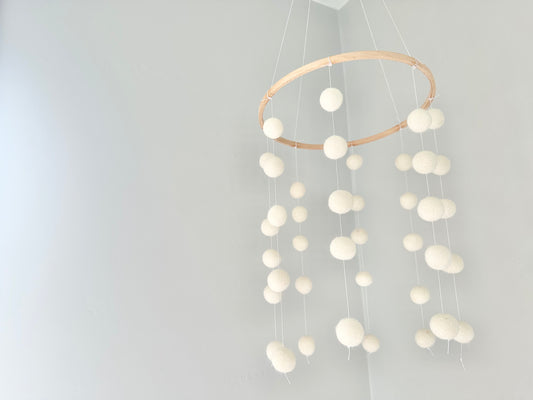 All White Felt Ball Ceiling Mobile