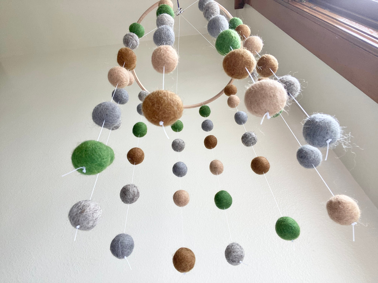 Green, Brown, Grey Felt Ball Ceiling Mobile