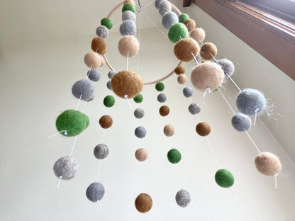 Green, Brown, Grey Felt Ball Ceiling Mobile