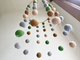 Green, Brown, Grey Felt Ball Ceiling Mobile