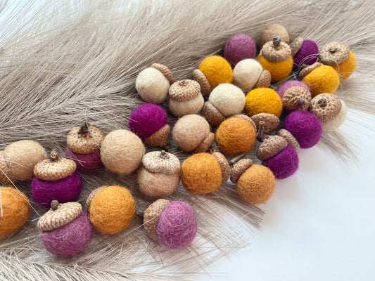 Oranges & Purples Wool Acorns