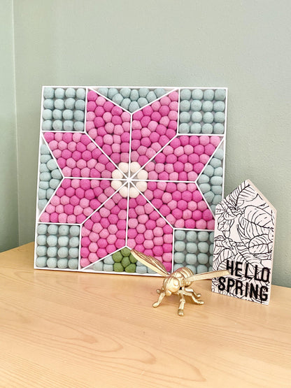 Pink Flower Wall Hanging or Shelf Sitter - Wool Jamboree