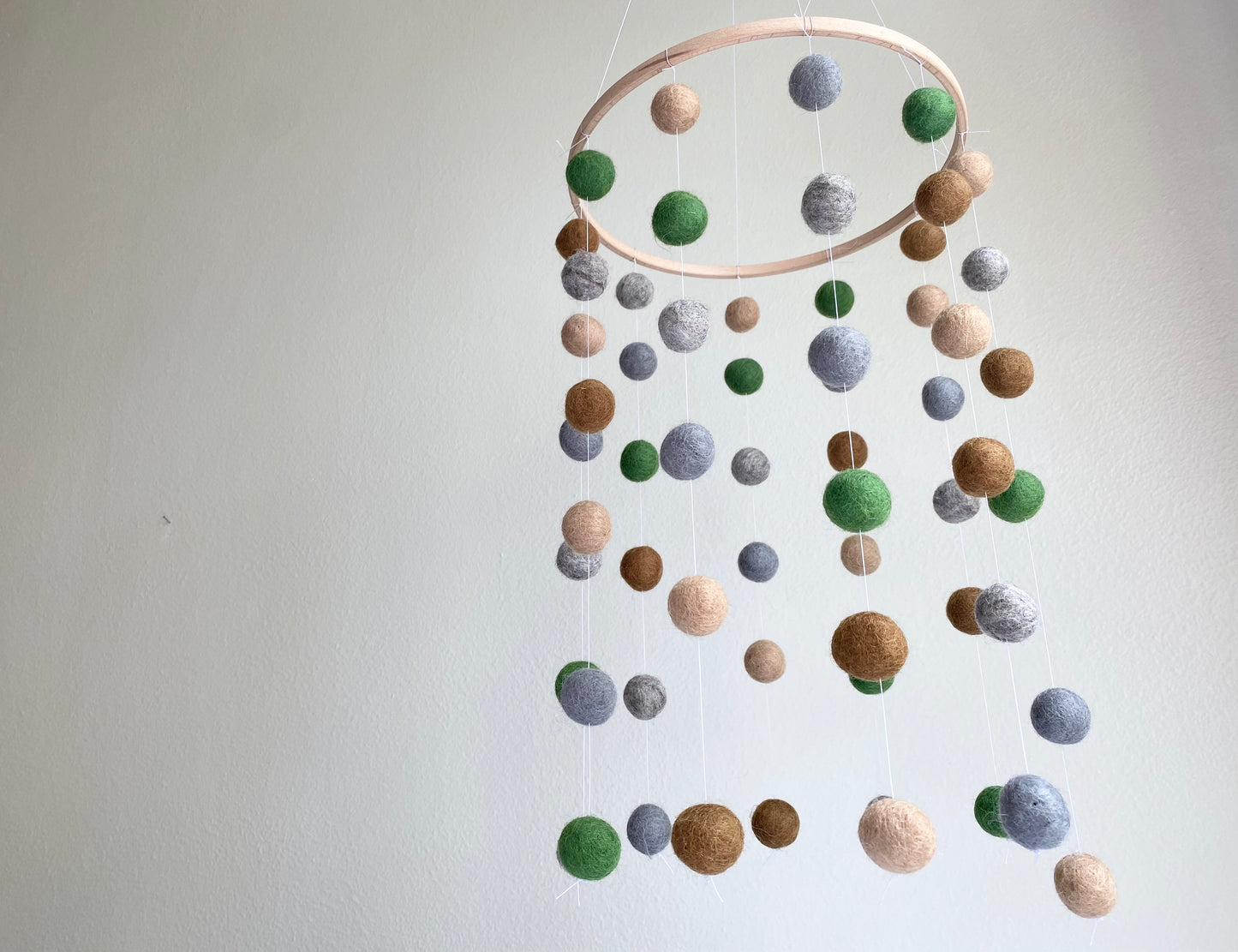 Green, Brown, Grey Felt Ball Ceiling Mobile