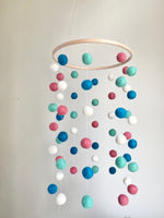 Coral Pink & Blues Felt Ball Ceiling Mobile